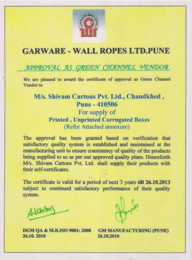 Green Channel Certificate 2010