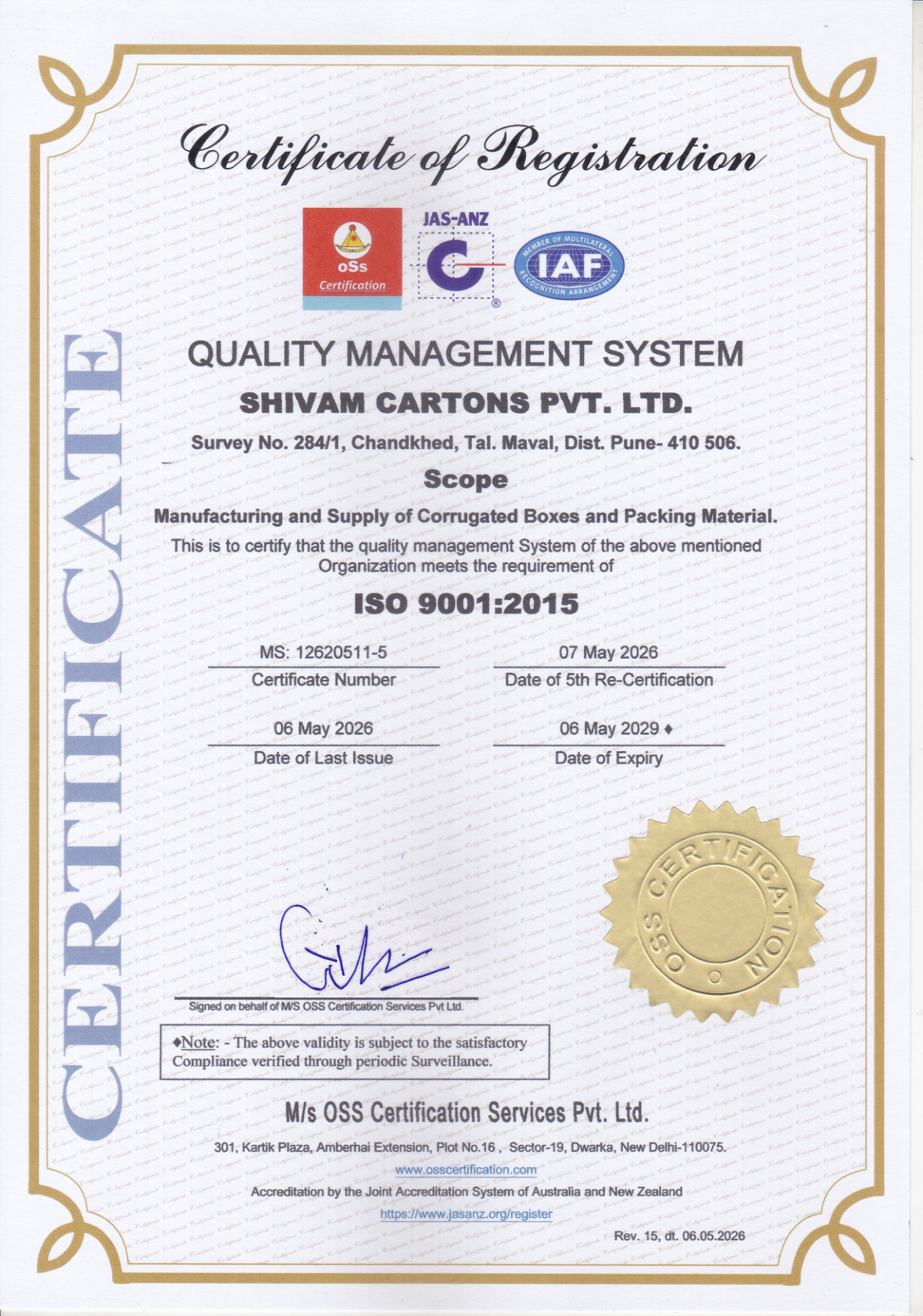 ISO 9001:2015 Certificate 2026-2029